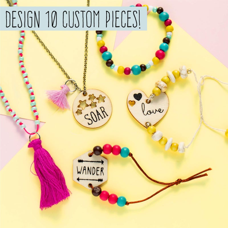 STMT DIY Wooden charm & Tassel Jewelry Art & Craft Kit by Horizon Group USA, Design & Create 10Piece of Vsco Girl Jewelry, Includes Wood Charms, Colorful Tassels, Beads, Chains & More, Multicolored - Image 4